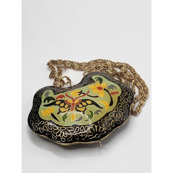Vintage Cloisonne Butterfly Pendant Necklace Gold Tone Enamel - Picture 2 of 6